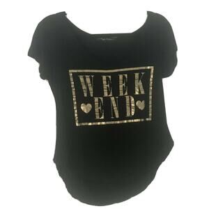 Women's Graphic Tee Black Y2K Grunge Streetwear Week End‎ Retro Urban Skater M